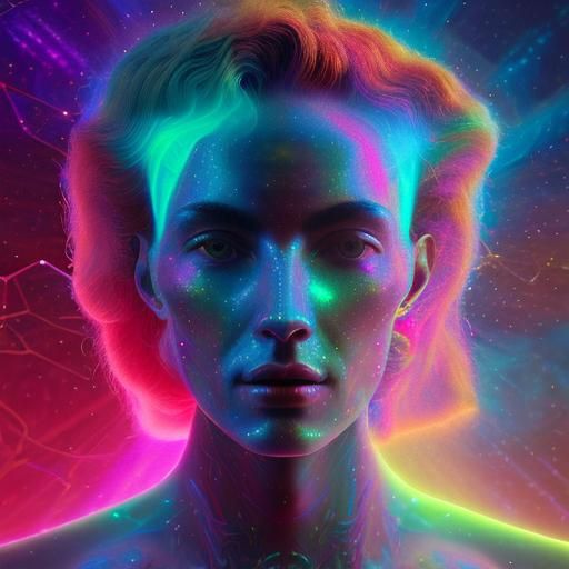 Holographic Astral Cosmic Illustration in Mixed Media