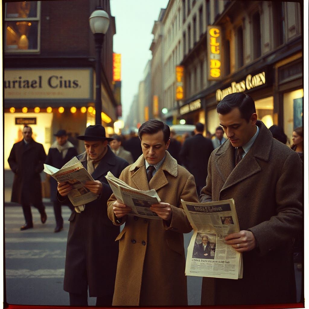 Vintage Men Reading Newspapers on City Street