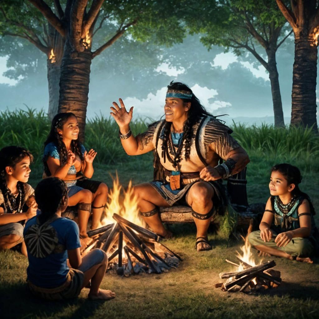 Polynesian Storyteller's Campfire Tales in Photorealistic St...