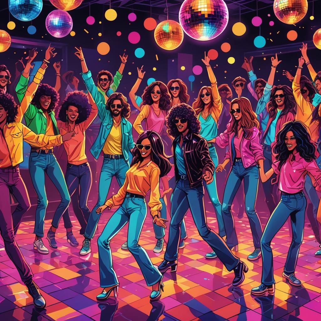 Girls and Boys Dancing in a Neon Disco Bar