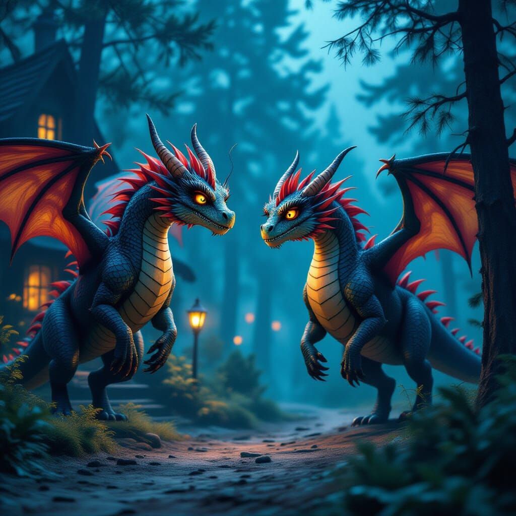 Colorful Dragons Fly to Witch's House in Dark Forest