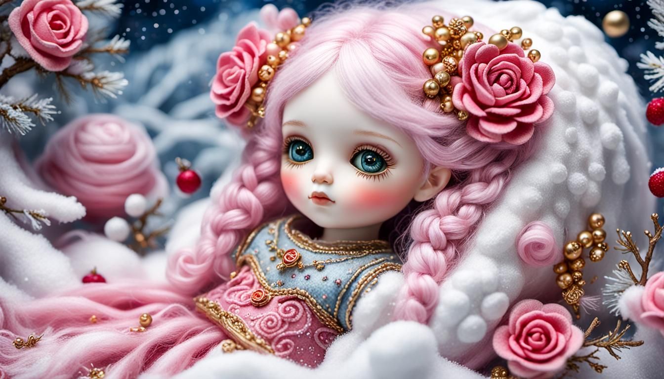 Chibi Doll in Winter Wonderland Storybook Illustration