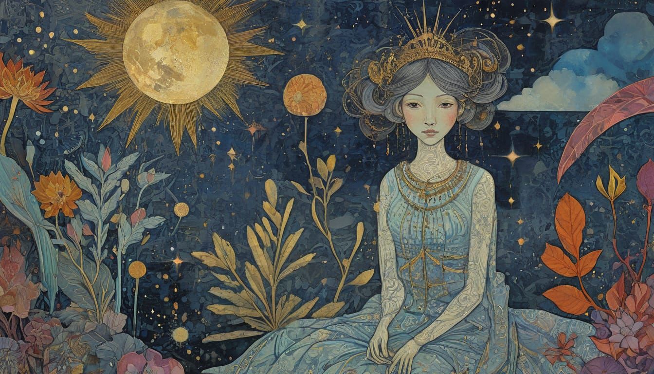 Ancient Princess Portrait in Iridescent Art Nouveau Style