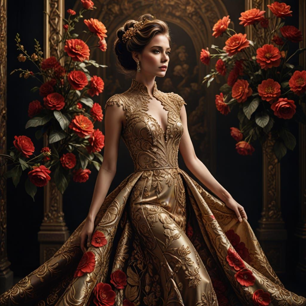 Ethereal Haute Couture Portrait in Golden Splendor