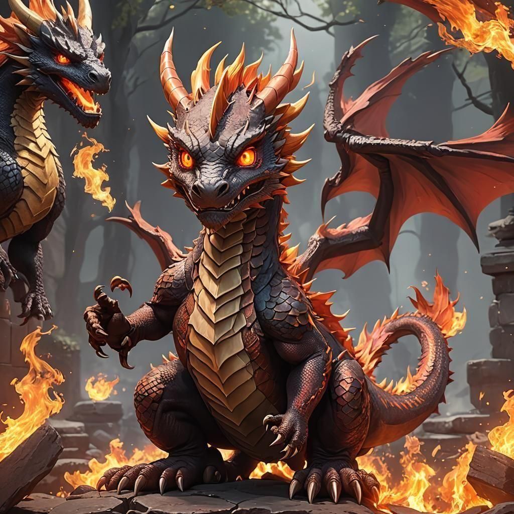 Cute Fire Dragon in Detailed Anime Style