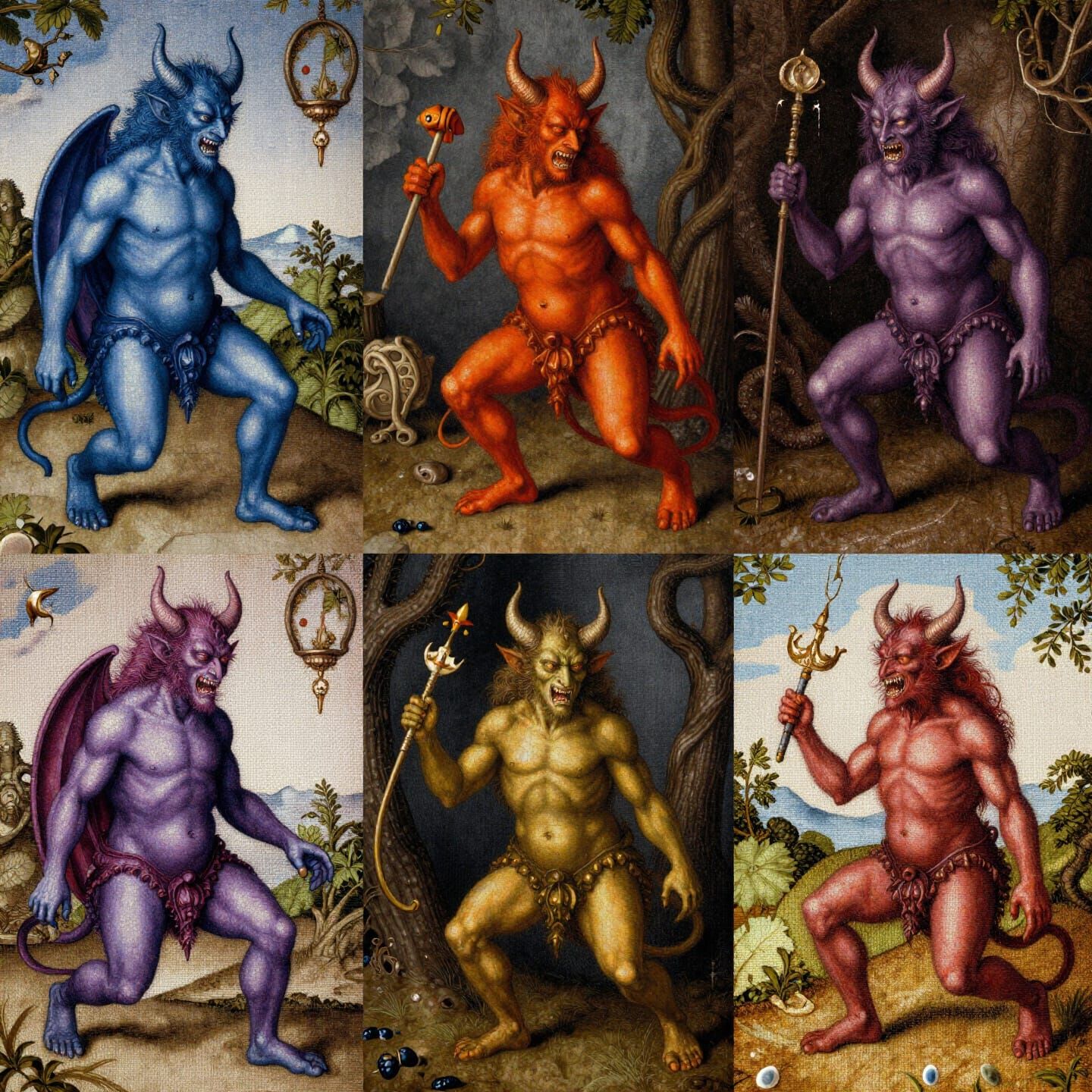 Demonic Collage in Prismatic Colors with Renaissance Style