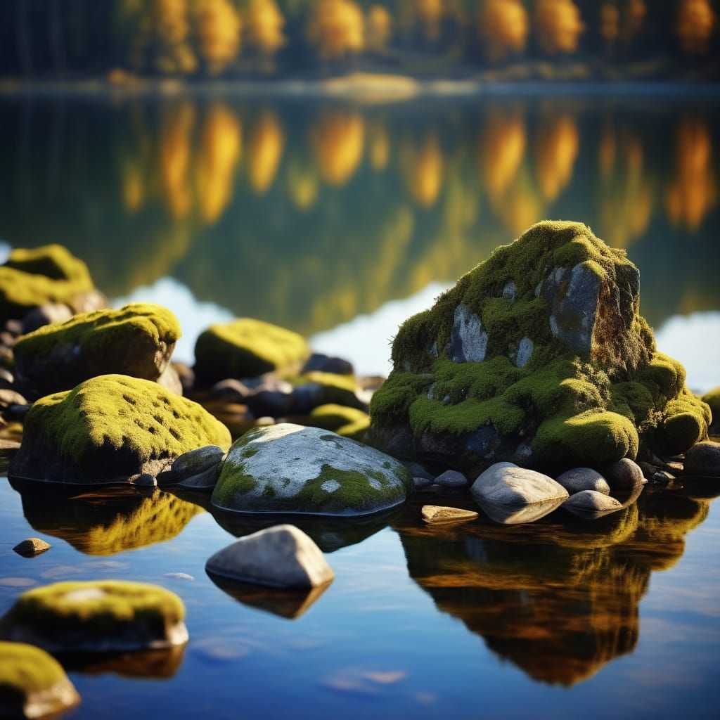 Giant Stone Hand Holds Nature and Lake in Surreal Oil Painti...