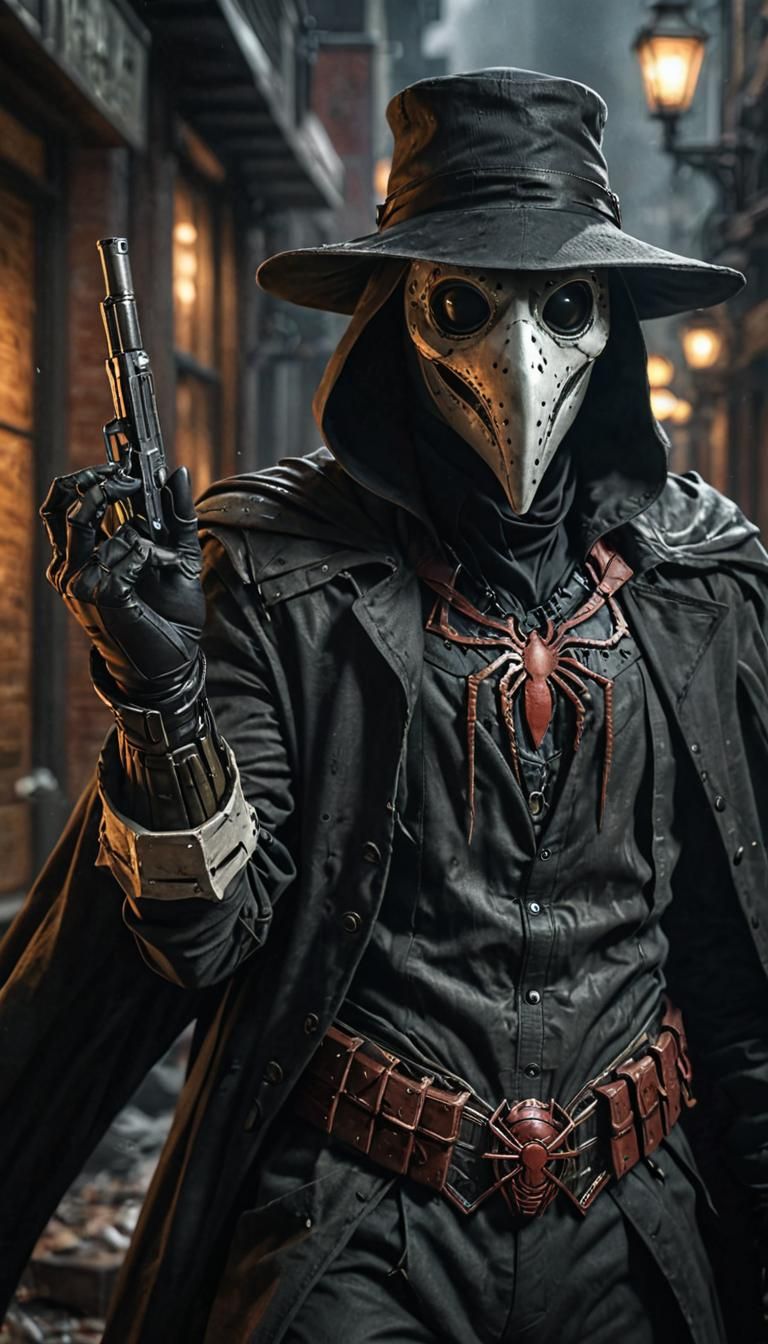 Photorealistic Plague Doctor Spiderman in Cinematic Pose