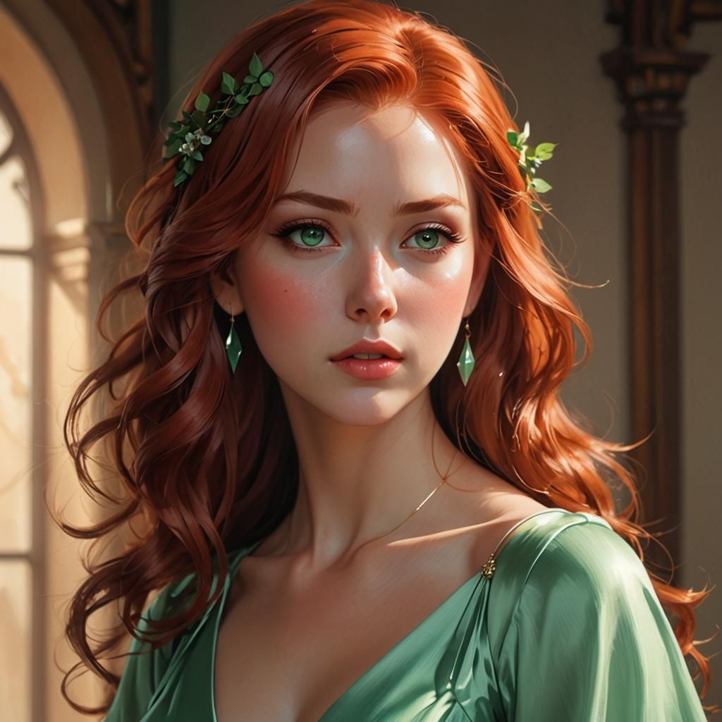 Anime Portrait of Red-Haired Woman in Digital Painting Style