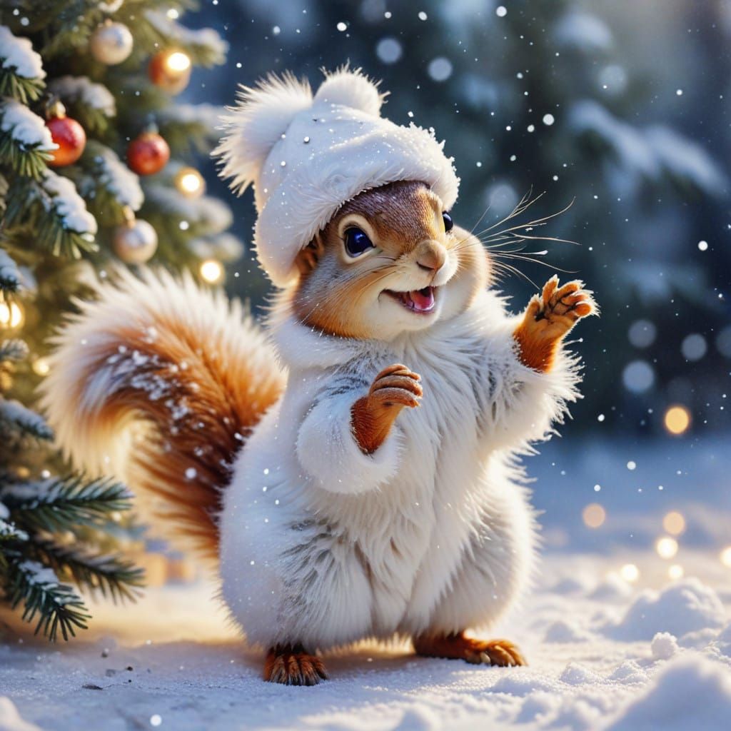 Winter Wonderland Squirrel in Disney Style Watercolor
