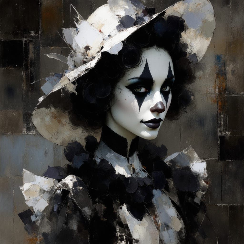 Mournful Pierrot in Monochromatic Tragedy