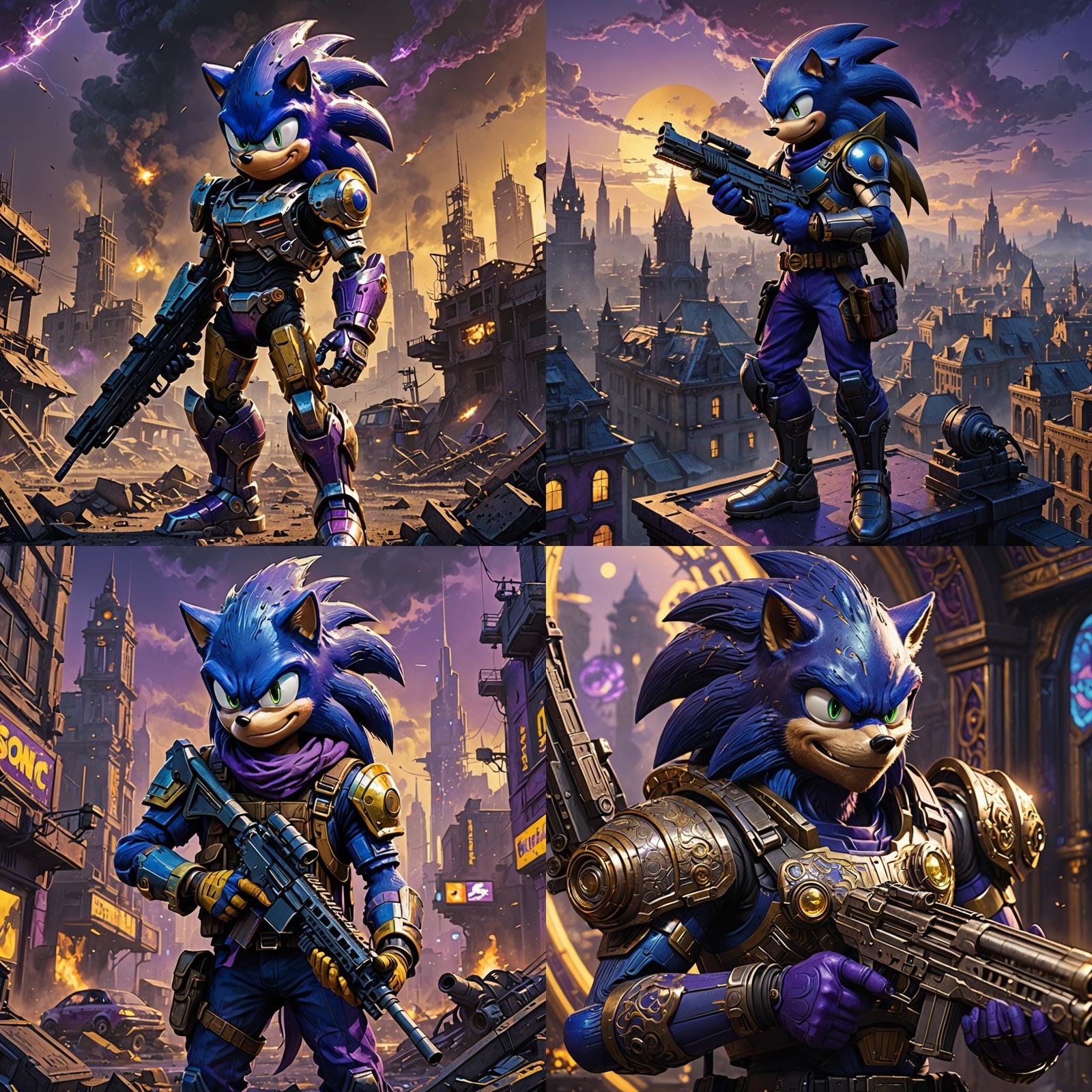 Sonic with Machine Gun: Dark Fantasy Concept Art
