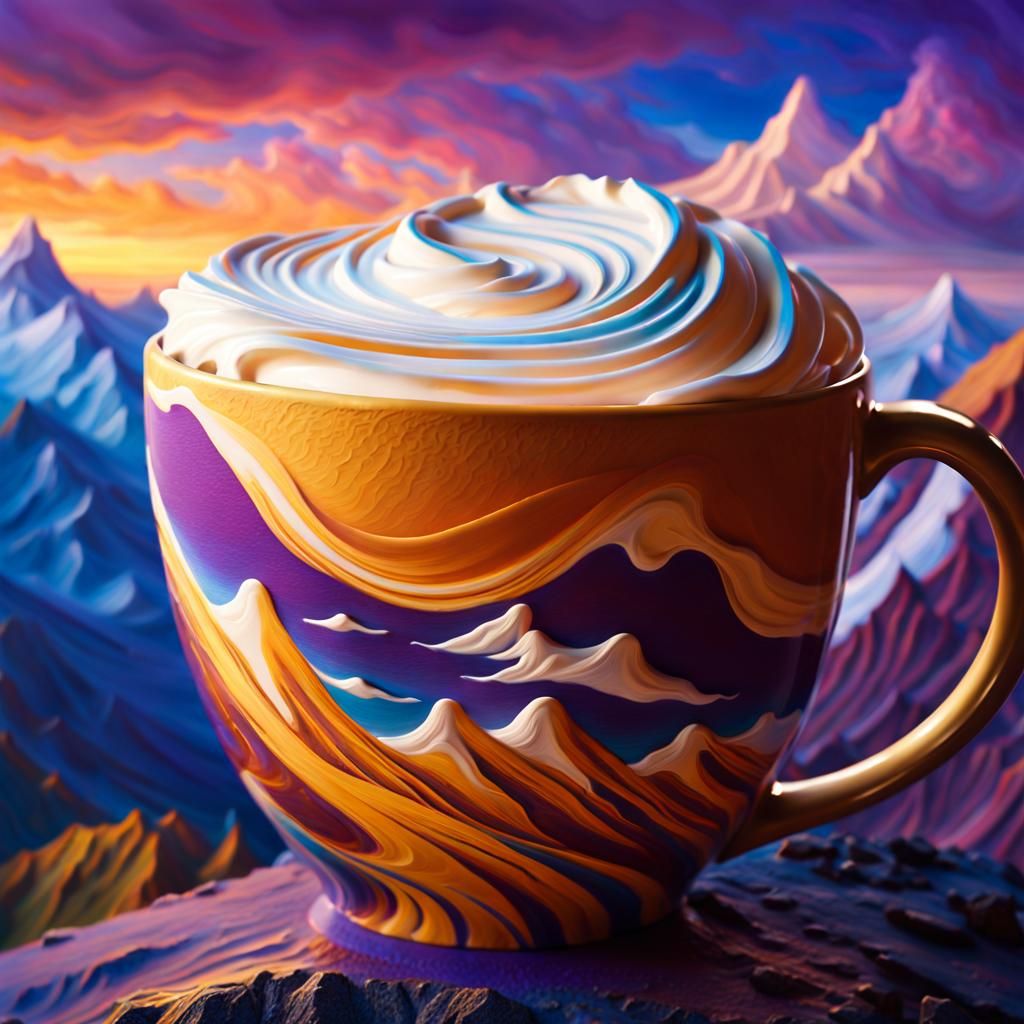 Latte Cup Mountain: Impressionist Fantasy Matte Painting