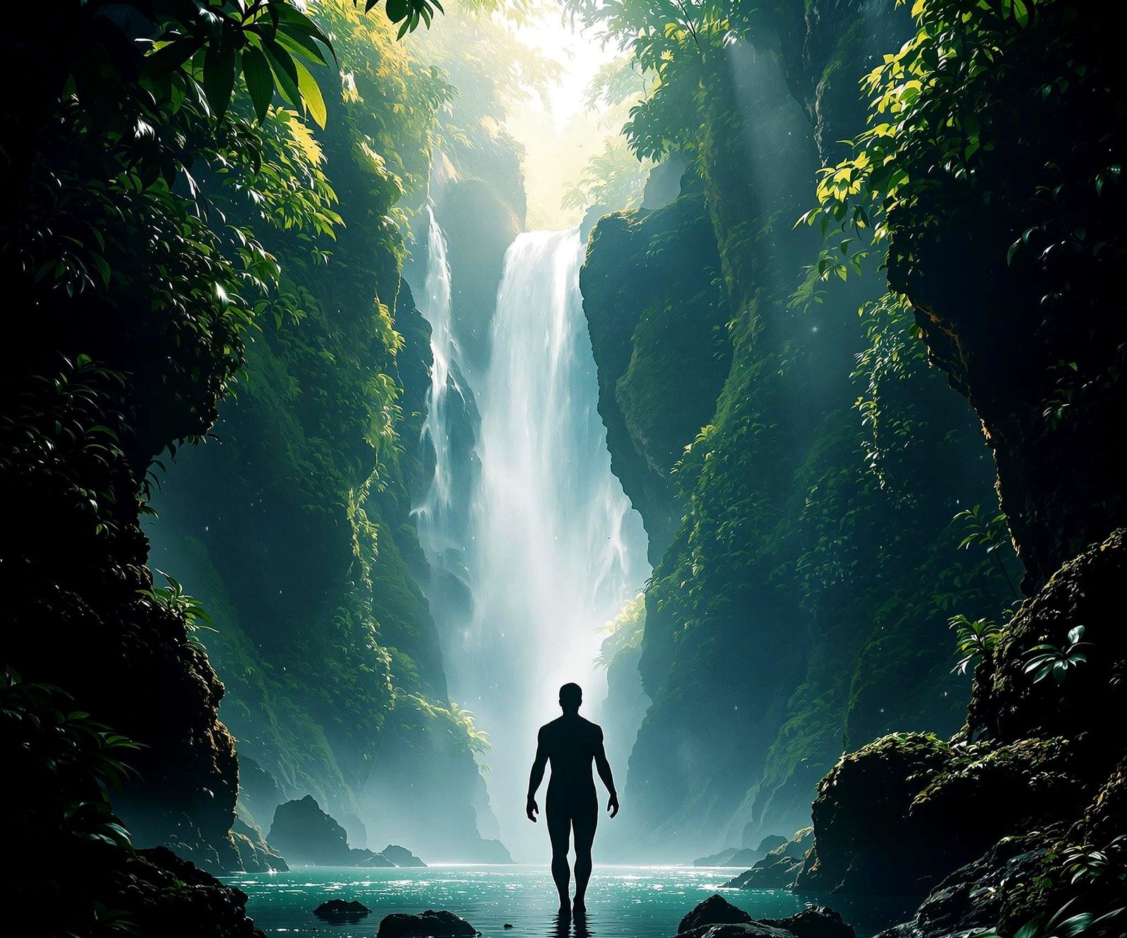 Surreal Holographic Landscape of a Human and Jungle Paradise