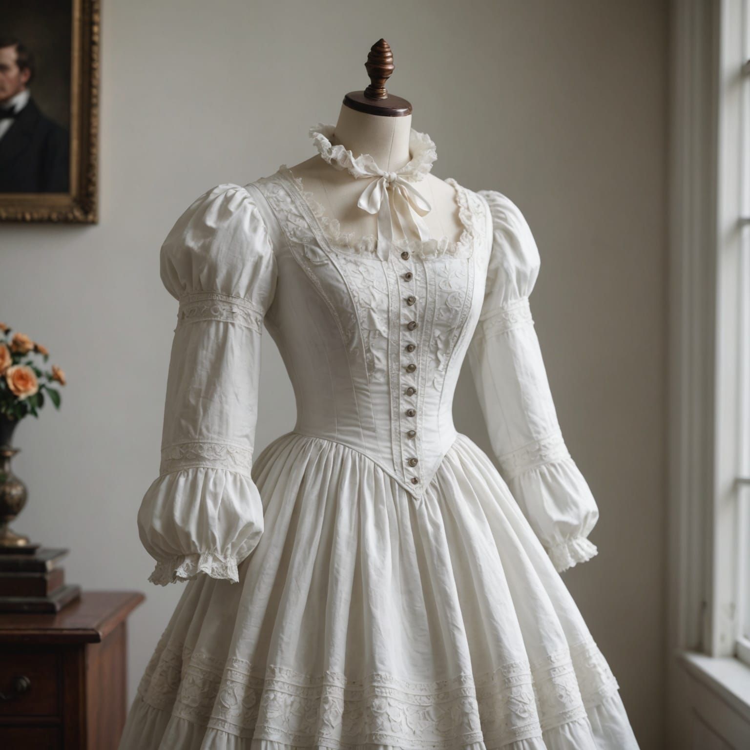 Elegant Victorian Dress on Mannequin Display