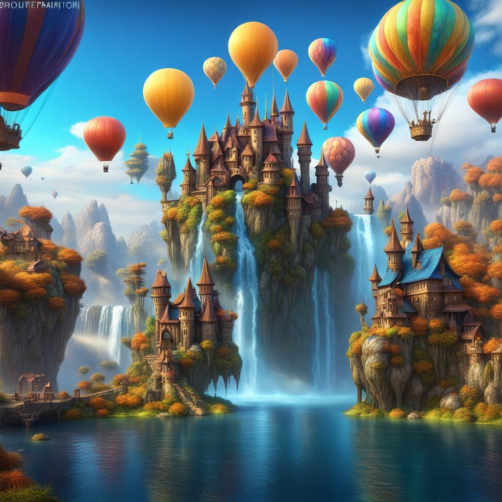 Colorful Fantasy World with Floating Islands