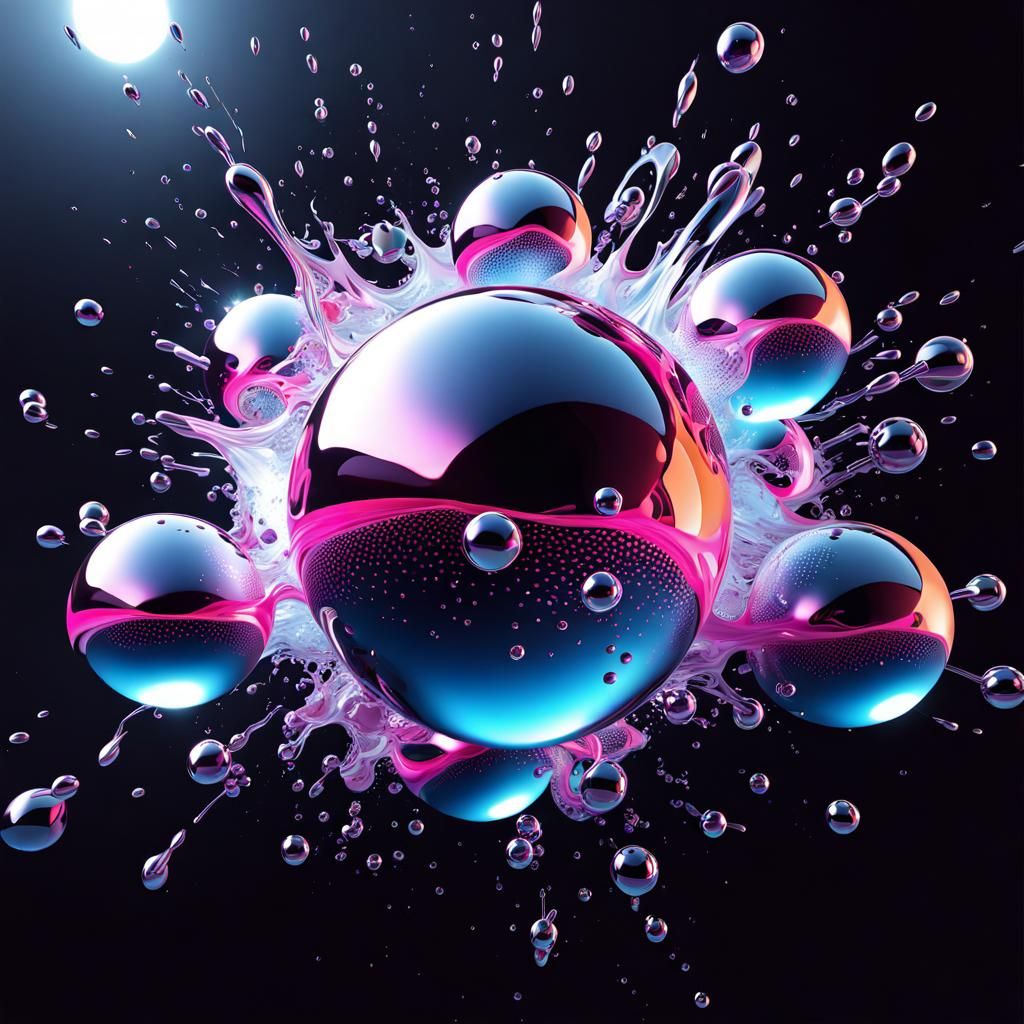 Peach and Fuschia Abstract Liquid Shapes in 3D