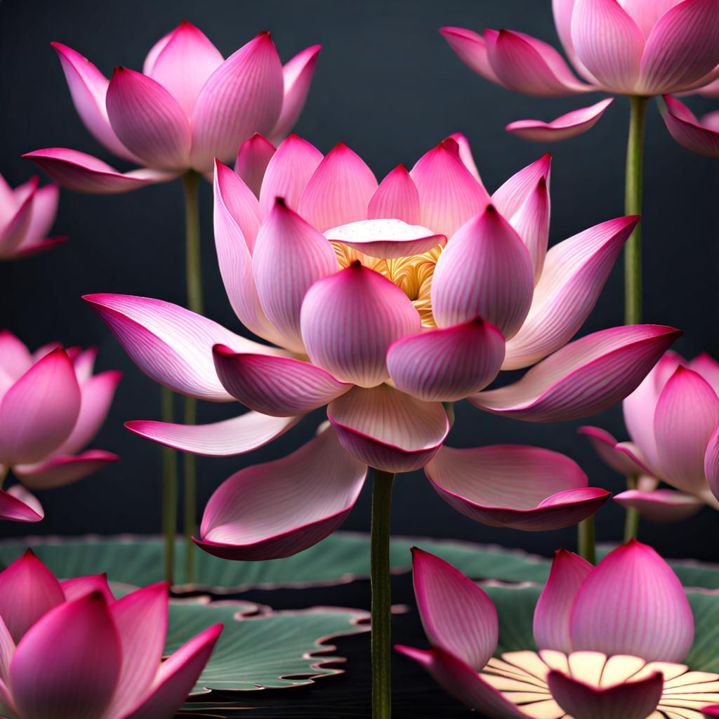 Pink Lotus Blossom Flowers Matte Painting
