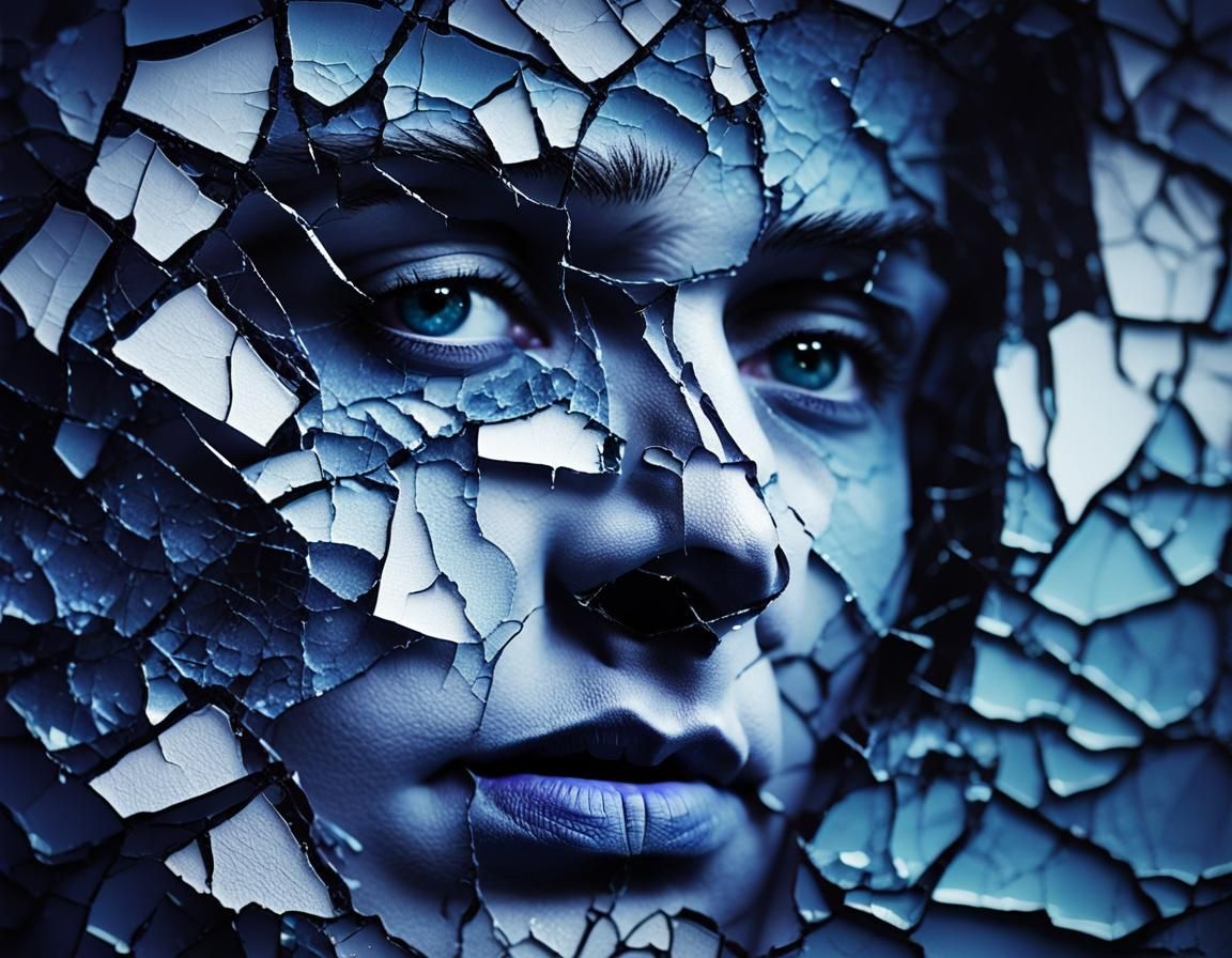 Shattered Face Double Exposure: Moody Surreal Portrait