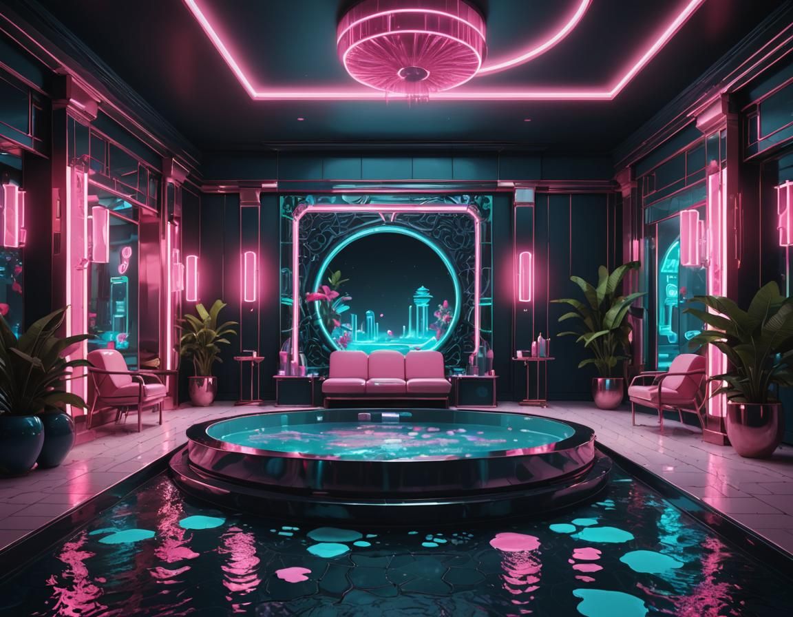 Hyperpop Spa Lounge with Reflective Pool