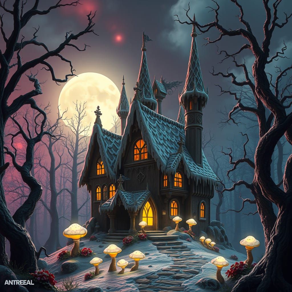 Mystical Gingerbread Manor Unveiled Amidst Ethereal Forest