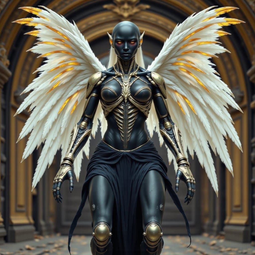 Biomechanical Fairy with Gilded Wings in Clockpunk Setting
