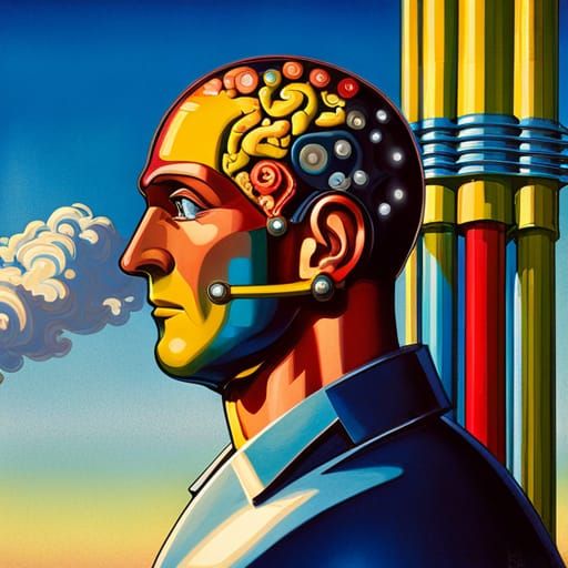 Glass Cyborg with Visible Tech, Pop Art Style