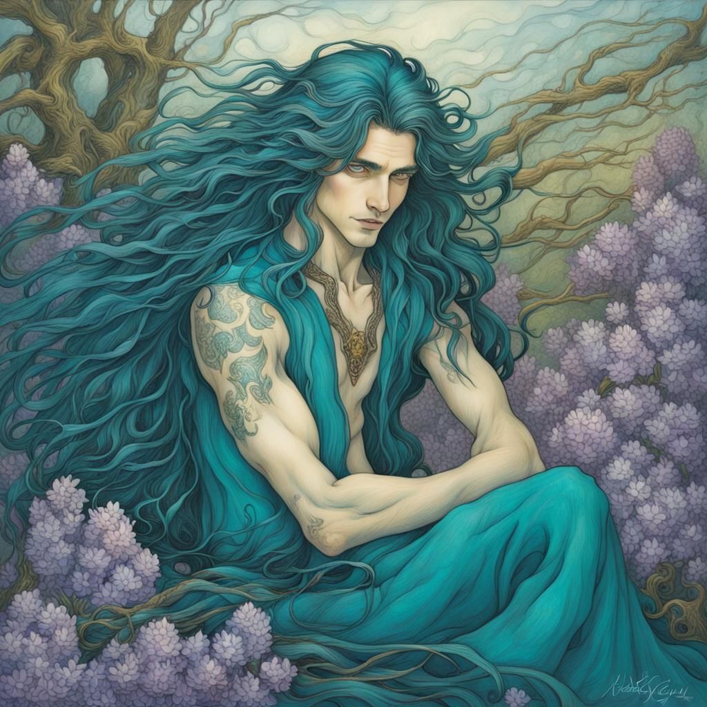 Long-Haired Male in Watercolor Style