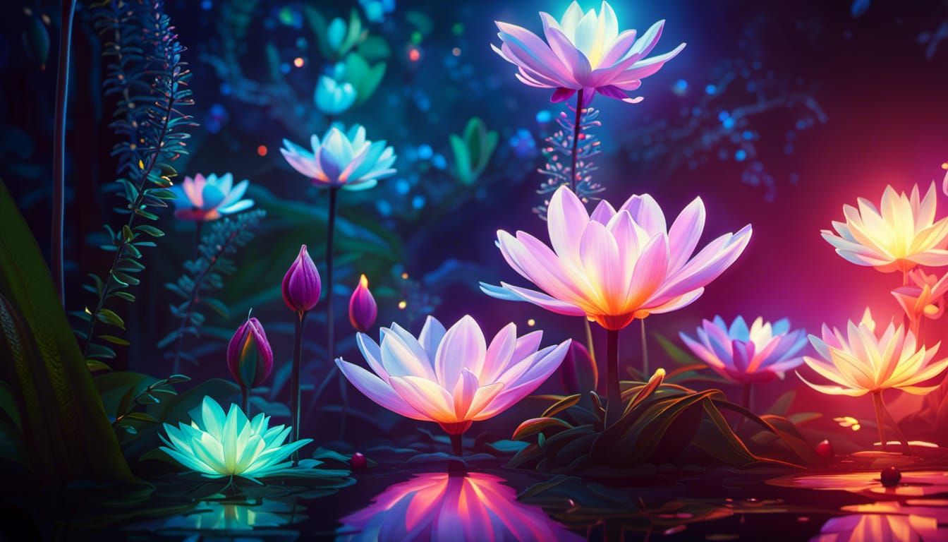 Luminescent Flower in a Glowing Rainforest