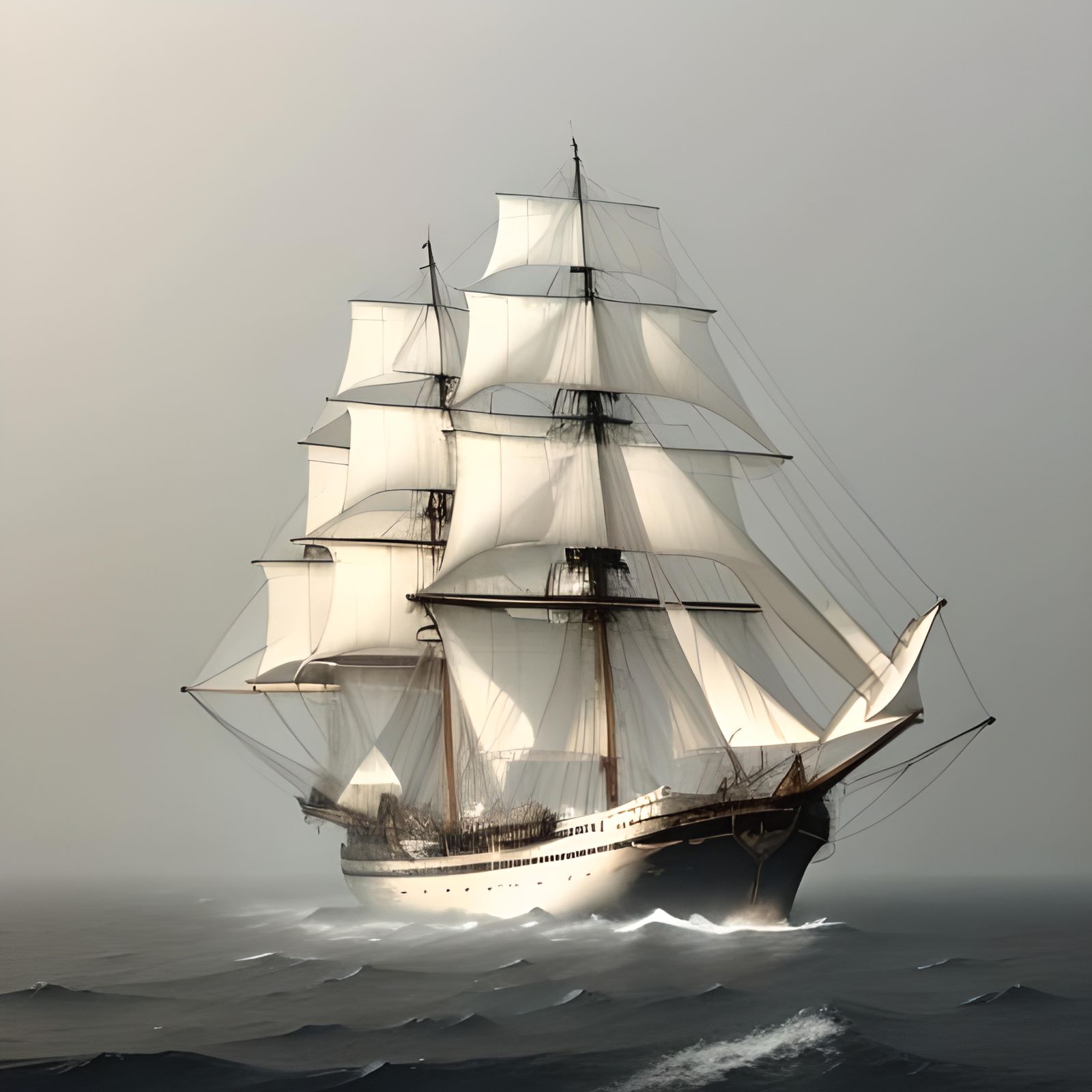 Sailing Ship Amidst Misty Waters