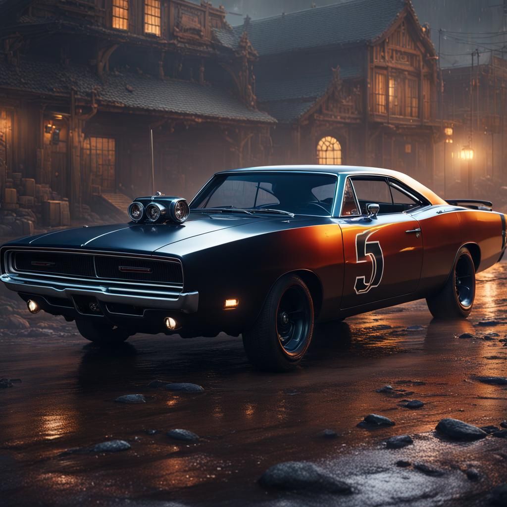 Dodge Charger in Detailed Matte Painting Style