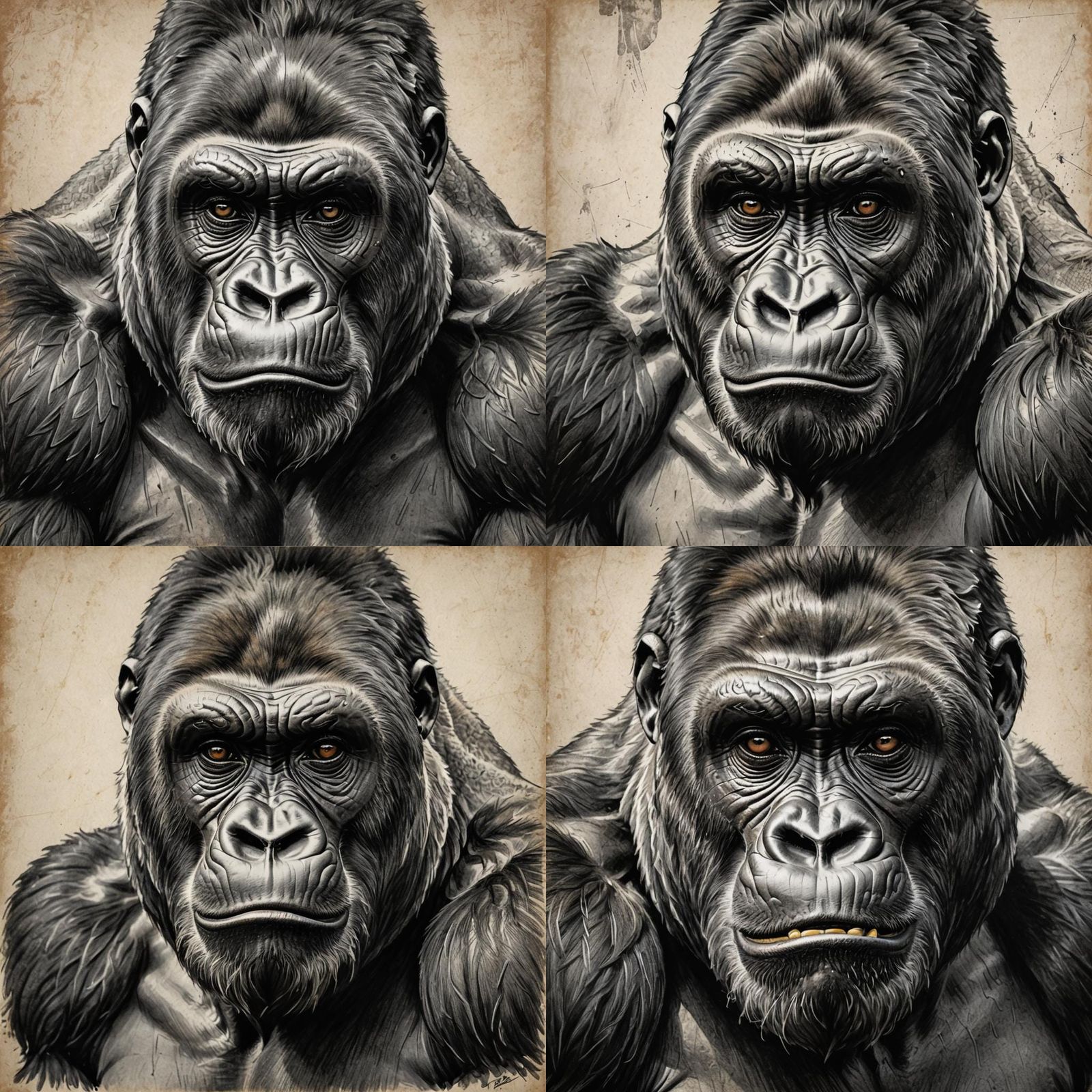 Detailed Gorilla Pencil Sketch in Black and White