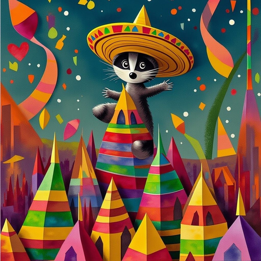 Raccoon Fiesta: Sombrero, Piñatas, and Mischief