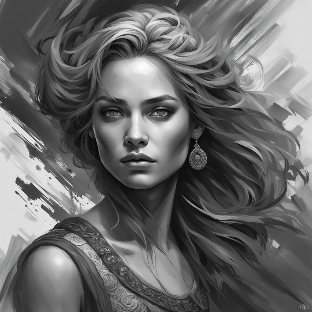 Striking Black and White Portrait of a Beautiful Woman