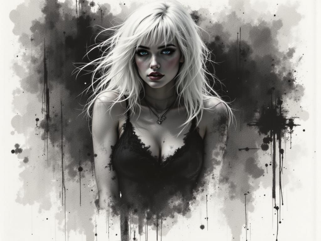 Mysterious Woman Emerges from Shadows in Dark Cyberpunk Styl...