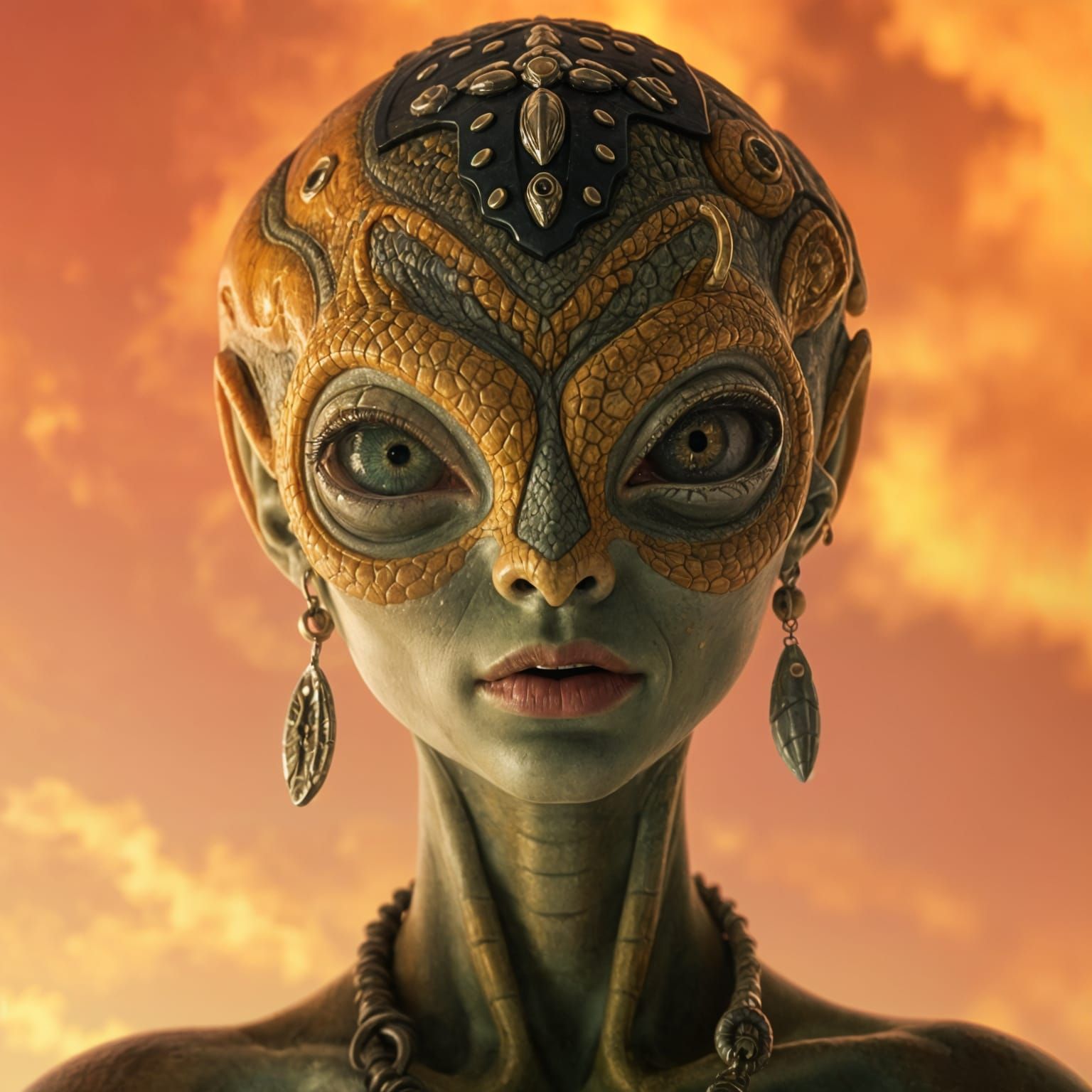 Ethereal Alien Princess Basks in Cinematic Yellow Skies