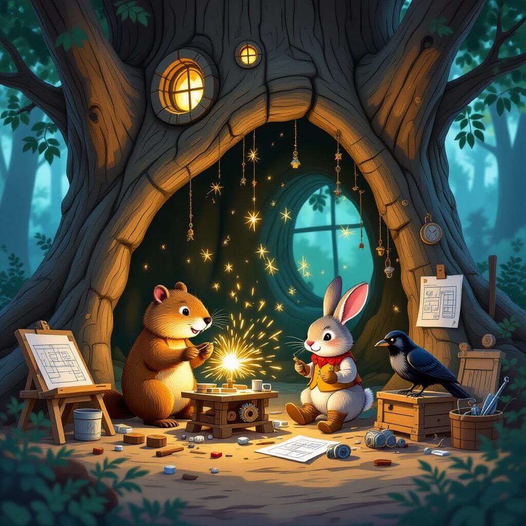 Whimsical Woodland Workshop: Animals Inventing in a Hollow T...