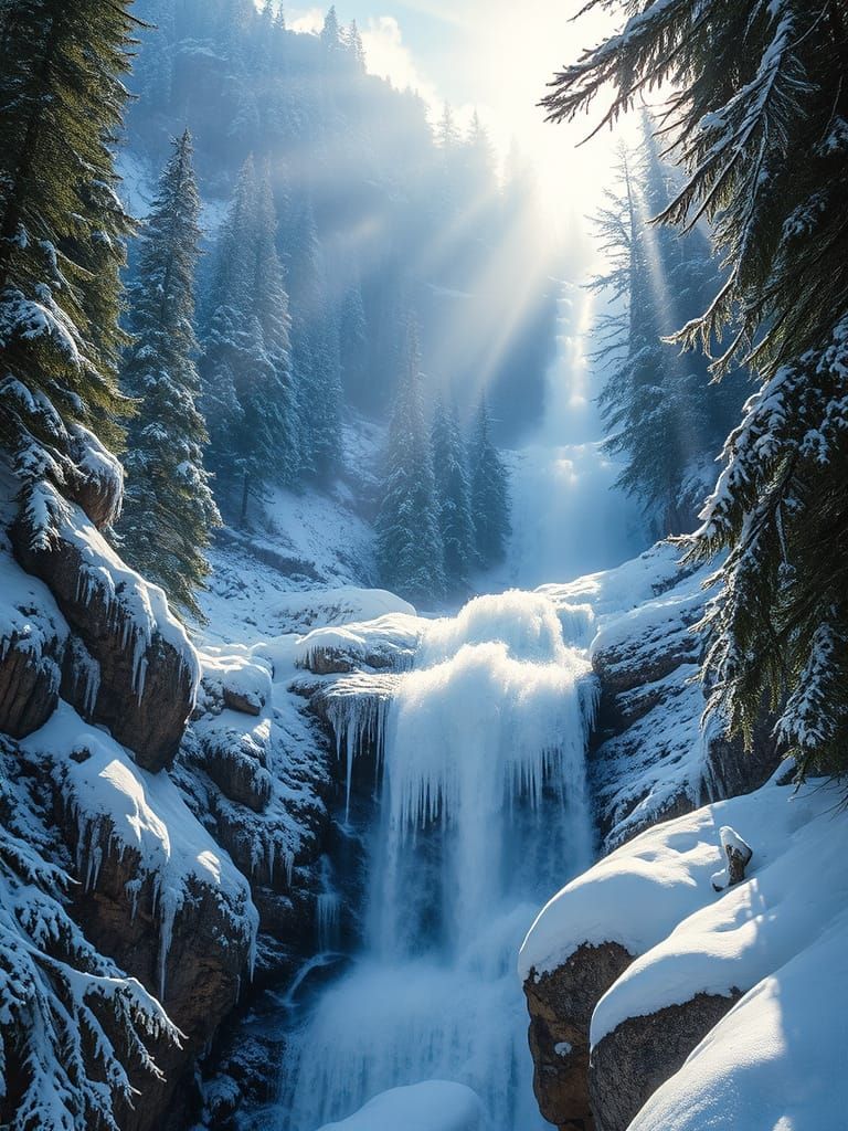 Vibrant Snowy Waterfall in Neo-Expressionist Style