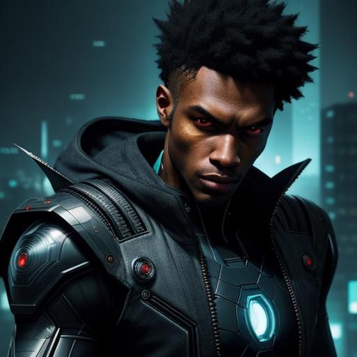 Cyberpunk Black Teenage Superhero in HDR