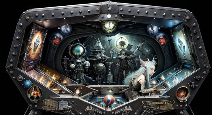 Cyborg Pinball Wizard in Surreal Sci-Fi Style