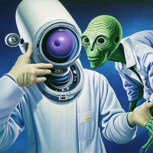 Extraterrestrial Doctor Performing Alien Surgery in Space