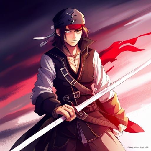 Anime Pirate with Red Katana and Dark Magic