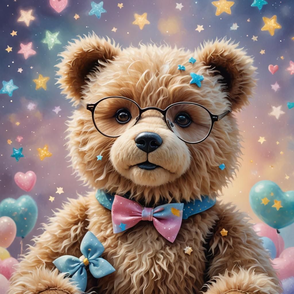 Teddy Bear with Bowtie in Ethereal Pastel Dreamscape