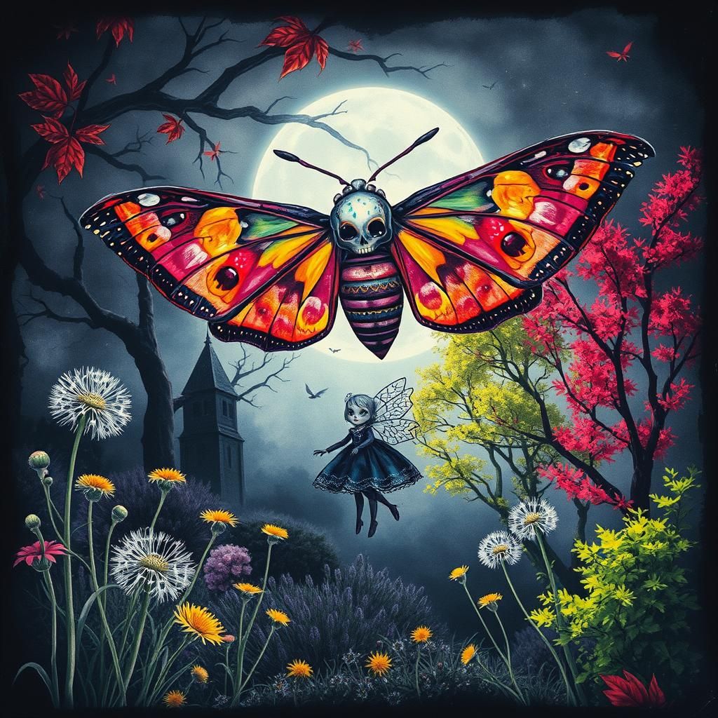 Dreamlike Halloween Scene with Sugar Skull Moth