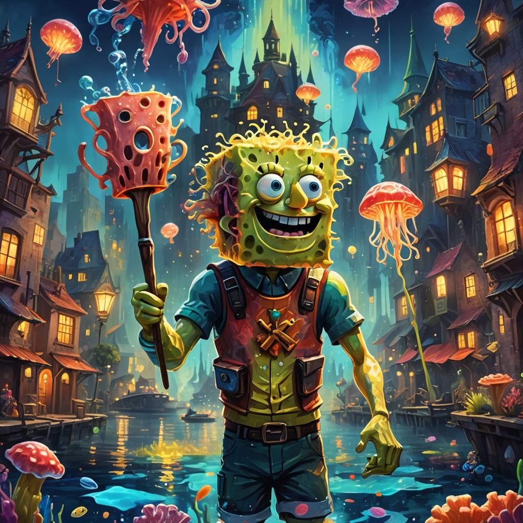 SpongeBob in Underwater City, Fauvist Expressionism