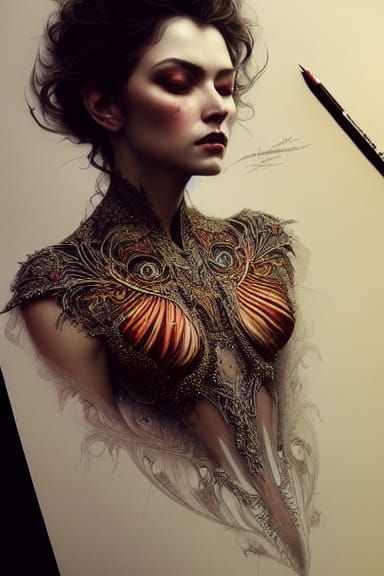 Elegant Woman in Fractal Shadow Dress