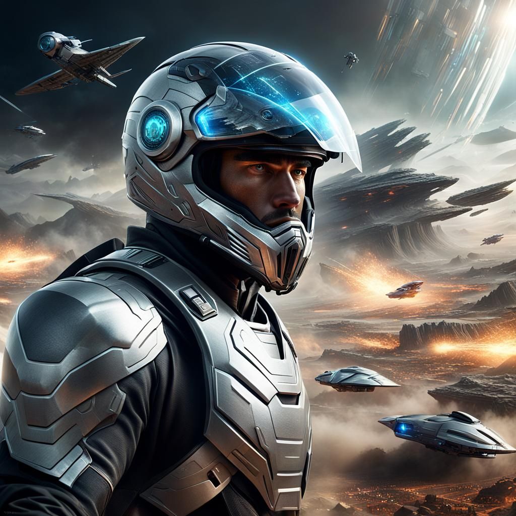 Futuristic Battlefield Commander in Digital Matte Painting