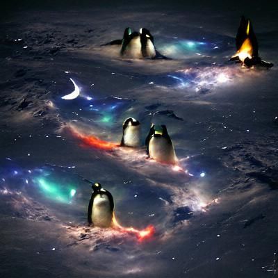 Space penguins in the night sky