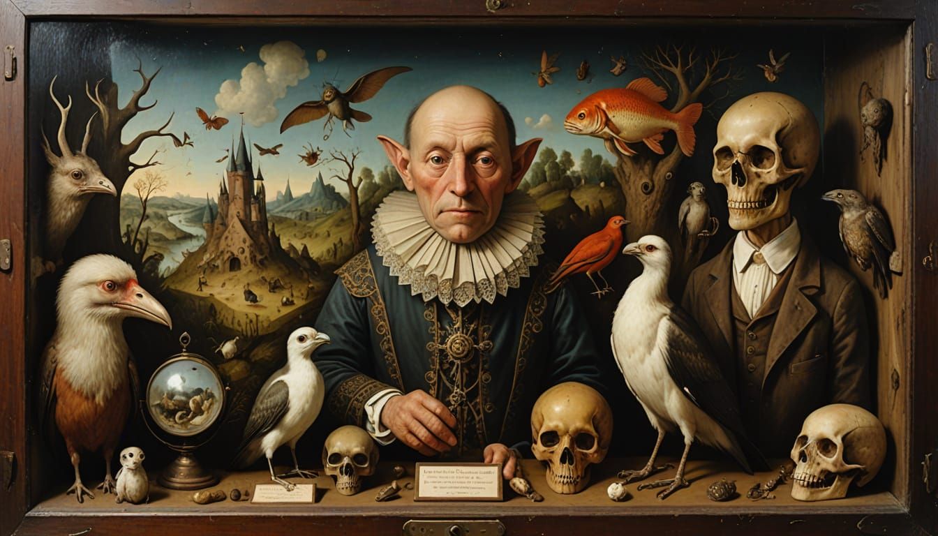 Cryptid Taxidermy Wunderkammer in Northern Renaissance Style