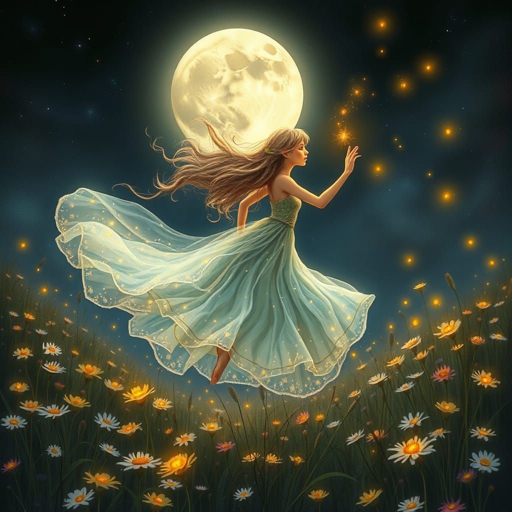 Ethereal Fairy Dances Under Starlight in Whimsical Fantasy L...